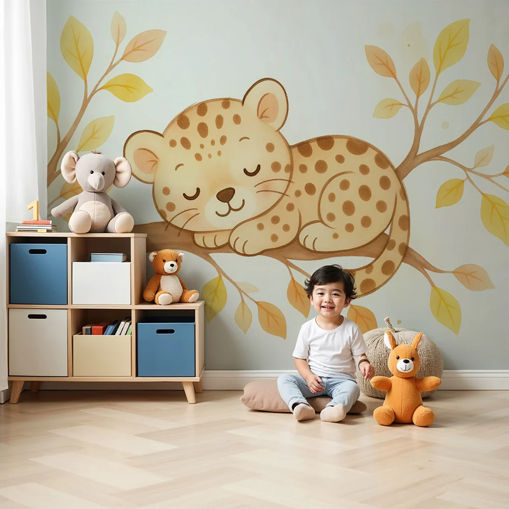 Tapet za detska staia | Malka leopardova i esenni filialki