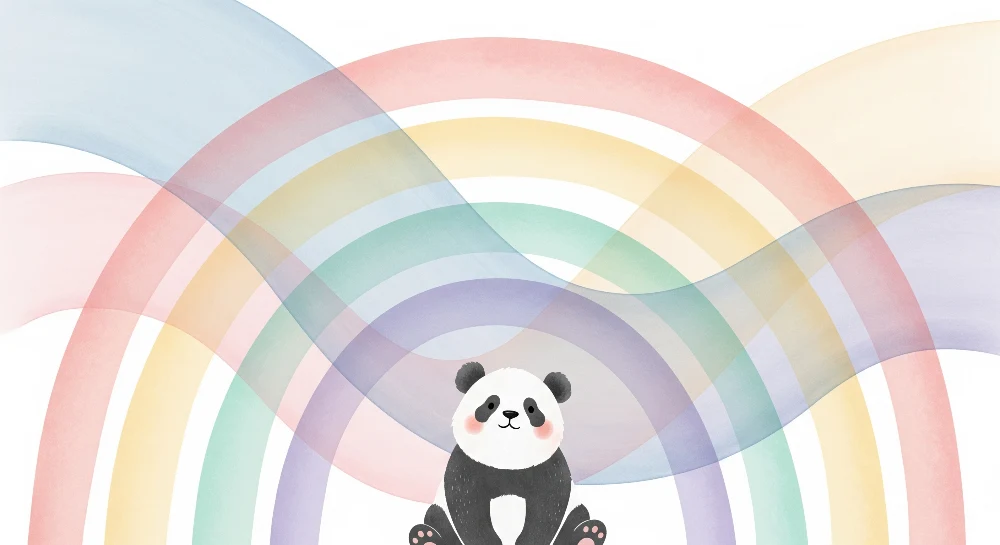 Tapet za detska staia | Slad'k panda pod pastelna duga