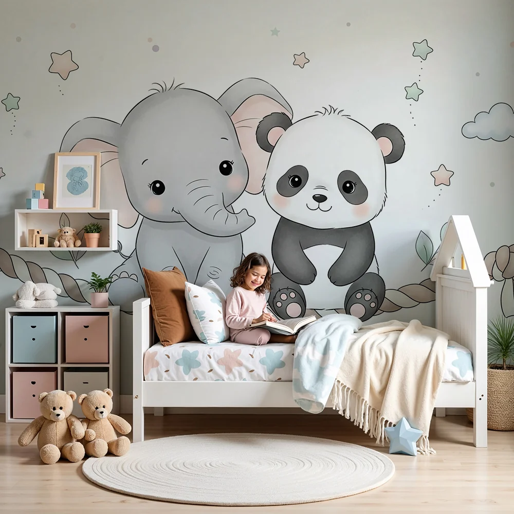 Tapet za detska staia | Slon i panda na vǎrva