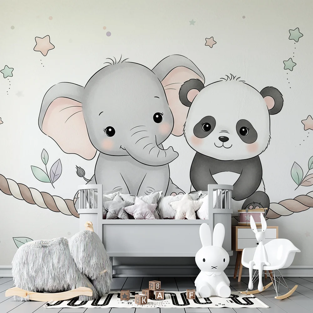 Tapet za detska staia | Slon i panda na vǎrva