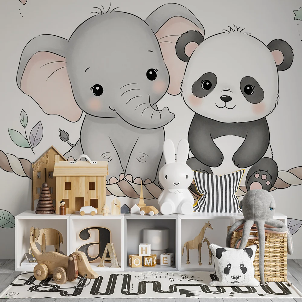 Tapet za detska staia | Slon i panda na vǎrva